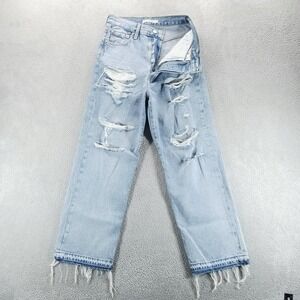Levis Jeans Womens 28 Blue Ribcage Straight Ankle High Rise Distressed Raw Hem